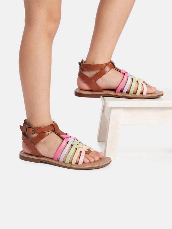 Aria Nica Isla Gladiator Flat Sandals for Girls – Multicolour
