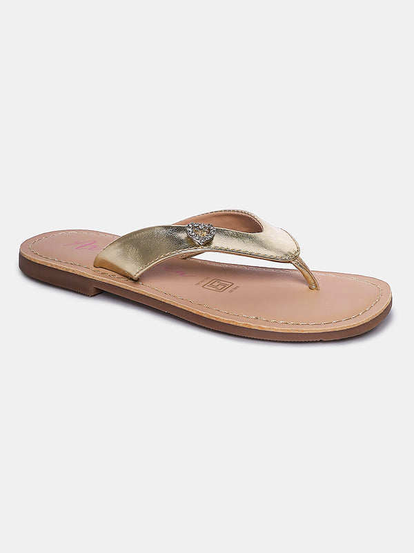 Aria Nica Amour Heart Charm Slip-On Flats for Girls – Gold