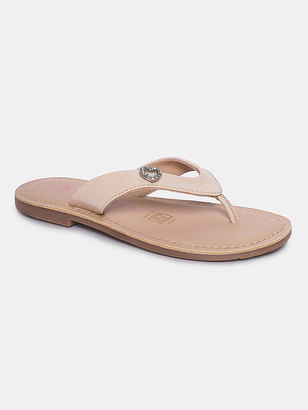 Aria Nica Amour Heart Charm Slip-On Flats for Girls – Beige