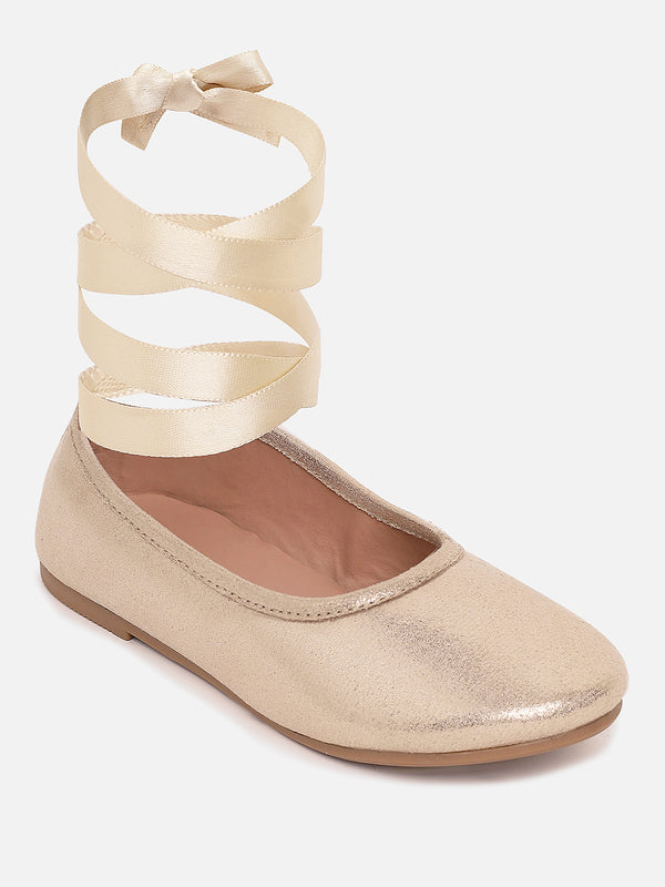 Aria Nica Girls Gold Ballerina with tie up