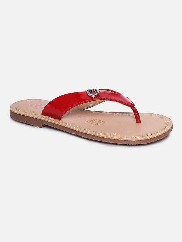 Aria Nica Amour Heart Charm Slip-On Flats for Girls – Red