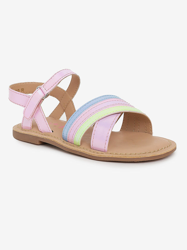 Girls Confetti Pink Ankle Strap Flat Sandal
