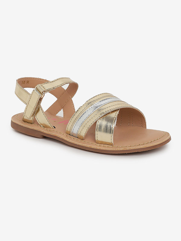 Aria Nica Girls Tiara Golden Silver Ankle Strap Flat Sandal