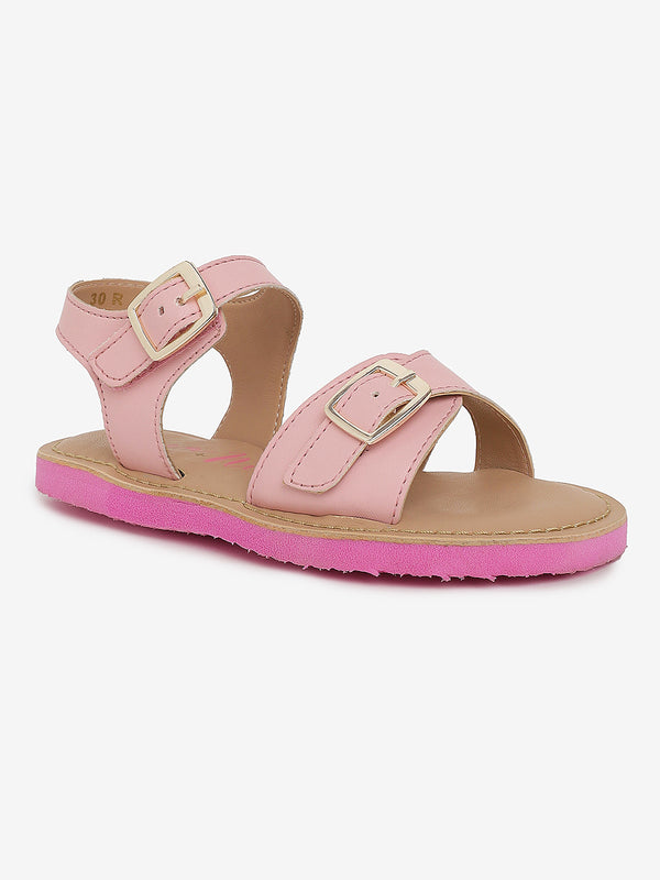 Girls Coral Pink Sole Ankle Strap Sandal