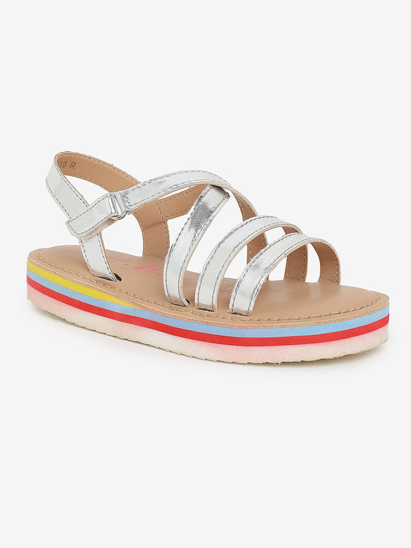 Girls Moonbeam Silver Colourful Flatform Sandal With Ankle Strap