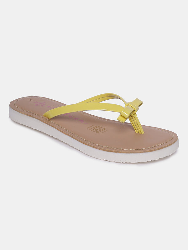 Aria Nica Pippa girls' bow slip-on flats in yellow with a pretty bow