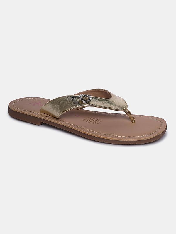 Aria Nica Amour girls' heart charm slip-on flats in gold with a sparkling heart charm